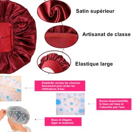 Norhogo Satin Bonnet Sleep Cap, Pack of 2, Breathable Sleep Cap, Night Cap, Silk Sleep Cap with Elastic Band for Women and Girls, with Two Additional Shampoo Caps (Black, Red)