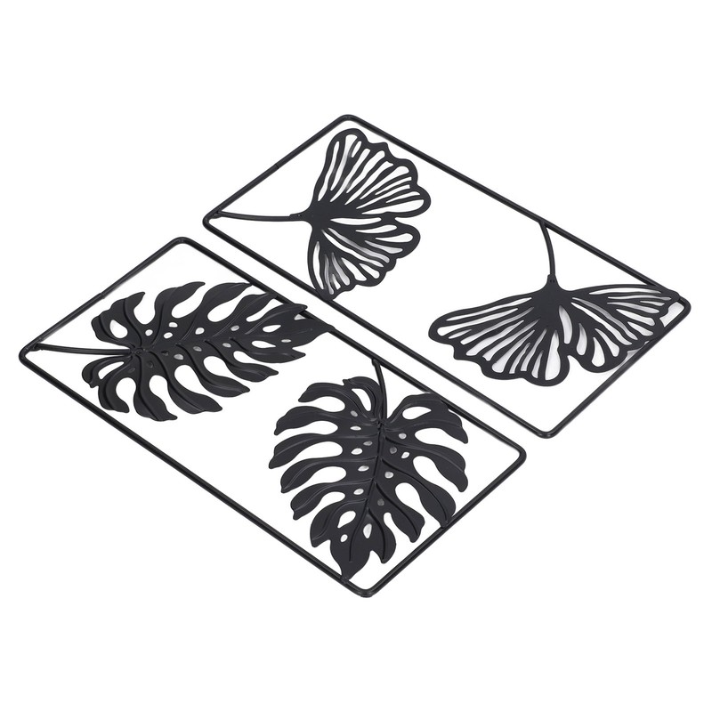 2pcs Leaf Statue Black Style Embossed Design Metal Material Decorative