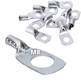 Kalitec A06-M8 Tube Cable Lug 1.5 - 2.5 mm² M8 Uninsulated Tin-Plated Copper Pack of 10