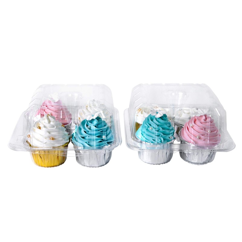 [15pcs]Clear Cupcake Boxes 4 Cavity Holder,ONE MORE Large 4 Compartment