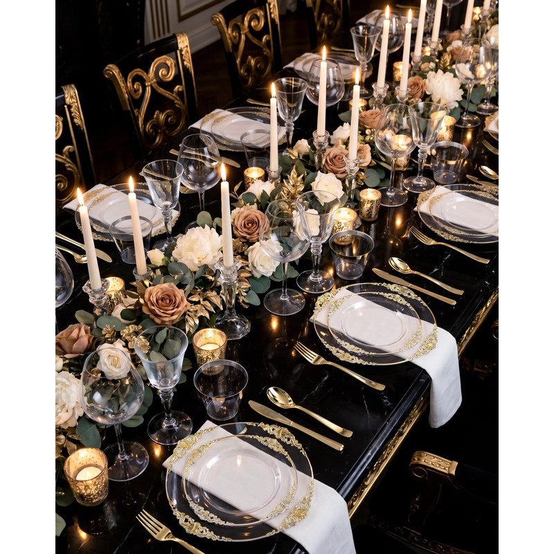 200PCS Clear Gold Plastic Plates for Wedding & Party