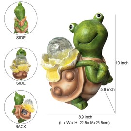 Maikall Rish Solar Garden Turtle Statue with LED Light Decorative Cute Turtle Carrying Lantern Design Outdoor Lawn Ornament(Yellow Flower)