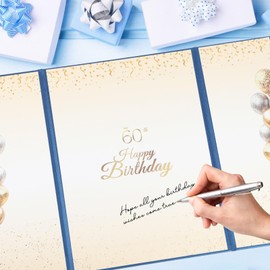 Happy Birthday Party Decorations,Cheers 60th Birthday Guest Sign-in Book Alternative,Happy Birthday Board Cards Signed for Men Women,Birthday Invitations Party Table Gifts Supplies - Blue