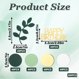 Piriuuo Pack of 200 Happy Birthday Confetti, Sage Green Birthday Table Decoration Glitter Gold Happy Birthday Confetti Birthday Party Decoration for Children, Men, Women (Green, Gold, White, Light