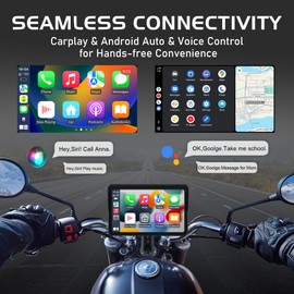 7-Inch Wireless Motorcycle Carplay GPS Navigation System with Apple Carplay and Android Auto, Waterproof Anti-Glare Motorbike Carplay Screen with 2K Cameras, Dual Bluetooth, GPS, Voice Control