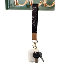 Wristlet Keychain for Women and Men，Key Chain Holder，Wrist Lanyard for Keys（Black Marble 2）