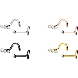 PIERCINGLINE Titanium Spiral Nose Piercing | 3 Crystals | Nose Stud | Choice of Colours, Titanium