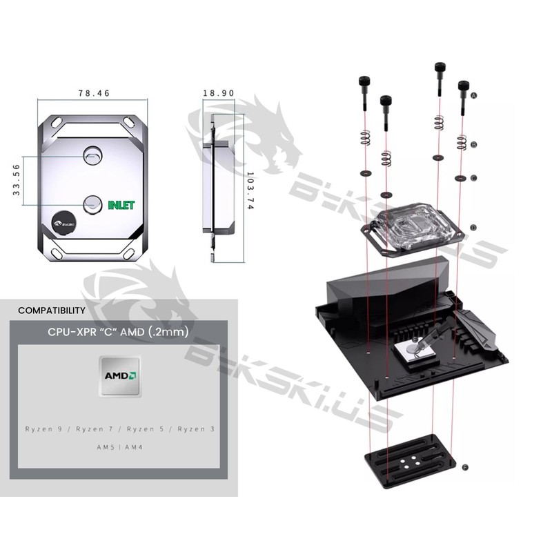 Bykski CPU-XPR-C-M High-Efficiency CPU Water Cooling Block - Featuring High