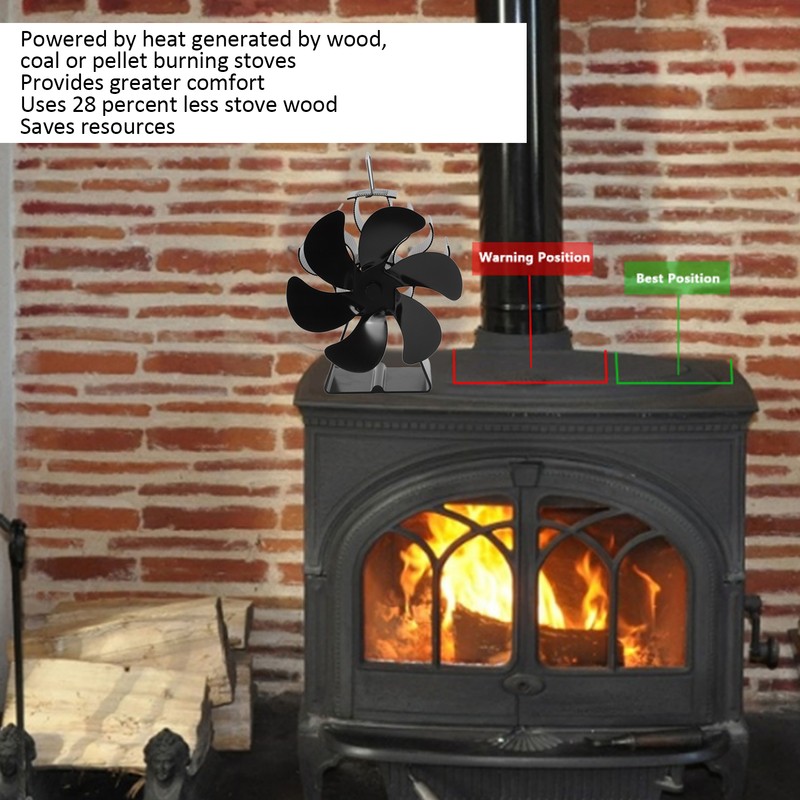 Fireplace Stove Fan 6 Blades Quiet High Temperature Resistant Heat