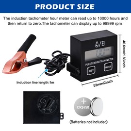 BORDEAG Digital Tachometer Inductive Tachometer: Tachometer Chainsaw with Hour Counter, Motor Tachometer Waterproof, Digital Chainsaw Tachometer for Motorcycles and Lawnmowers