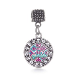 Inspired Silver - I'd Rather Be Quilting - Silver Memory Charm for Women - Circle Charm Jewelry Gift with Cubic Zirconia - Women's Charm for Bracelets