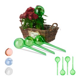 Relaxdays Plant Watering Globes Set, 2-Week Reservoir for Potted Plants, Plastic, Various Colours