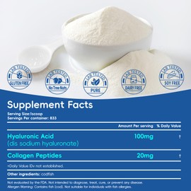 Arofum Hyaluronic Acid Powder, with Collagen Peptides – DIY Hydrating Serum & Skincare Ingredient, Clean Formula, Gluten-Free, No Preservatives – 100g / 3.52oz