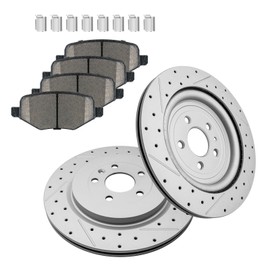 Fraxle Rear Drilled & Slotted Disc Brake Rotors and Ceramic Brake Pads kit for 2015-2019 Ford Explorer, 2013-2019 Taurus, Police, Flex, Lincoln MKS MKT