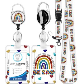 TONJOY ID Badge Holder with Lanyard and Retractable Badge Reel Clip - Card Name Tag Lanyard Vertical ID Protector Bage for Nurse Nursing Doctor Teacher Student Rainbow