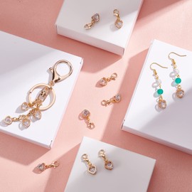 PandaHall Cubic Zirconia Pendants, 50 Pieces Heart Crystal Charms, Cubic Zirconia Pendants, Shiny Dainty Charms, Small Dangle with Golden Lobster Clasps for Keychain, Purse, Decoration, Metal