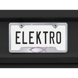 Elektroplate – Pink Crystal Christian Fish Ichthys on Chrome All-Metal Open Corners Premium 3D License Plate Frame Tag Holder for Cars/SUVs/Trucks Weather-Proof Automotive Accessory