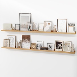 FLYJOE 72 Inch Floating Shelves for Wall | Natural Wood Ledge Shelf Set of 2 | Solid Ash Wood Picture Ledge Shelves with Lip | Picture Shelf for Wall with Ledge | Photo Ledge Shelves