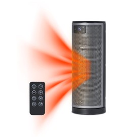 BLACK+DECKER Ceramic Oscillating Tower Heater with Remote Control, Space Heater with Digital LED Display, Adjustable Thermostat, Portable Heater with 3 Heat Settings up to 1500W, BHTC209, Black