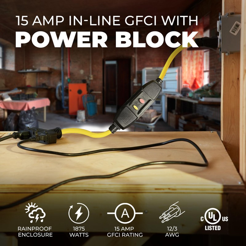 OHLECTRIC 2 Feet in-line GFCI with Power Block | 12