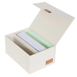 LOVE IT STORE IT Premium Storage Box with Lid, Photo Box with 3 Compartments, Linen Fabric, Hinged Lid, Magnetic Closure, Beige, 23 x 18 x 12 cm
