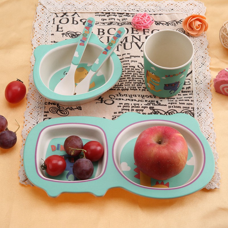 5 pcs set Eco friendly Bamboo Fiber Cartoon Children Tableware