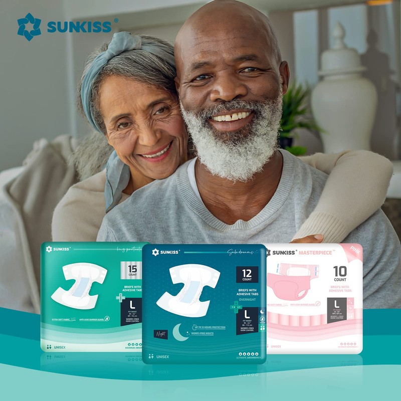 SUNKISS TrustPlus Unisex Adult Diapers, Medium, 12 Count - Heavy