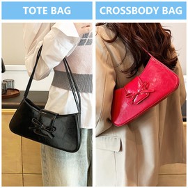 KAMEILONG Trendy Red Shoulder Bag for Women Patent Leather Hobo Handbags Y2K Purses Clutch Bag Cute Bow Purse, Pink, Patent Leather Bag