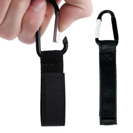 Pack of 2 Universal Large Buggy Clips Pram Pushchair Stroller Clips - Organizer for Hanging Purses, Shopping Bags, Clip Fits Single, Car Seats (Black - Buggy Clip with Strap)