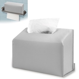 Stylish Tissue Box Cover Holder Compatible with Kleenex Disposable Paper Hand Towels, Leather Wall-Mounted Towel Dispenser for Tabletop, Bathroom, Dining,Kitchen,Bathroom. (Gray)