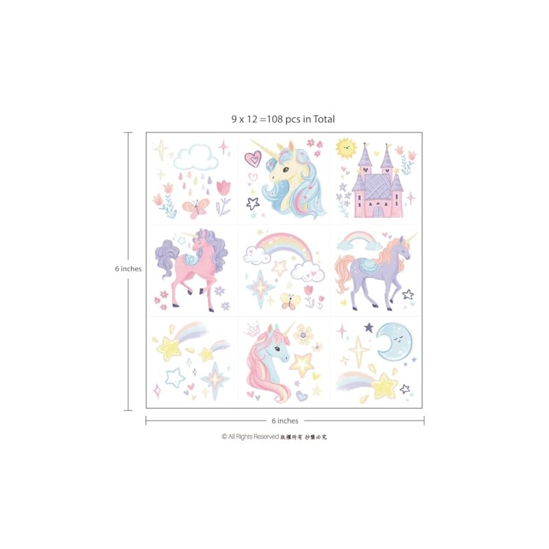 Cheerland 108 tatuajes de unicornio para niñas, decoraciones para fiestas