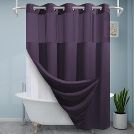 【HolidayHaul】Punkray 256GSM Waffle Weave No Hook Shower Curtains with Snap in Linerfor Bathroom Double Layer - Color: Purple, Size: 71"W x 74"H