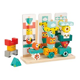 Janod Animales Tropik Totem Childrenâs FSC Wood Toy-52 Stackable Pieces + 12 Models-Educational Game-3 Years +, J08279, Multicolor
