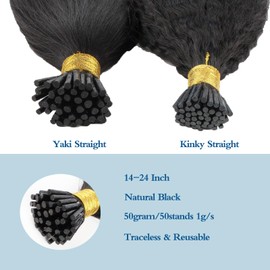 ABH AMAZINGBEAUTY HAIR Yaki Straight I Tips Fusion Extensiones De Cabello Humano Natural I Tip Yaki Cabello Lacio Natural Negro Pegamento Invisible Extensiones De Cabello Para Mujeres Negras 50 Hilos/