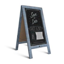 A Frame Chalkboard by HBCY Creations: 40x20 Solid Wood A-Frame Sign Denim Blue Double-Sided Magnetic Board, Chalkboard Menu Board, for Restaurants, Cafés, Weddings - Heavy Duty Hinges