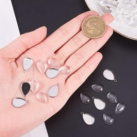 Pandahall Elite 50 Sets Lünette Anhänger Rohlinge Einstellungen mit 50 Stück Drop Anhänger Trays Lünette Rohlinge und 50 Stück Glas Cabochons Clear Dome für Foto Schmuckherstellung