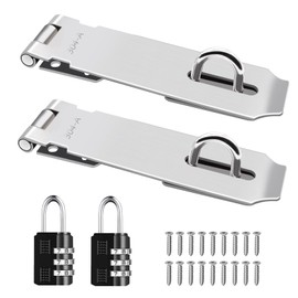 Tanbupu 2Pcs Door Locks Hasp Latch,5 Inch 304 Stainless Steel Safety Packlock Clasp Hasp Lock Latch,Hinge Lock Padlock with Screws for Gates,Doors,Cabinets, Closets and More