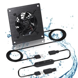 xiaoqijia USB 80MM Cabinet Fan 5V Quiet Cooling Fan DC 12V IPX5 Waterproof Fan System 4" with 10 Speed Control, for Home Theater AV Cabinets Greenhouse Kennel Computer Cabinet Component Cooling