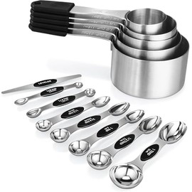 Magnetic Measuring Cups & Spoons Set, 5 Heavy Duty Cups,8 Double Sided Spoons with Leveler， Heavy Duty Stainless Steel Fits in Spice Jars， Dishwasher Safe, Nesting Kitchen Gadgets for Cooking & Baking