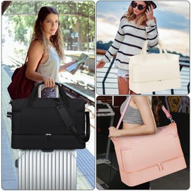 Bolsa para Viaje Mujer, Bolsa de Fitness Impermeable de Gran Capacidad Con Puerto de Carga USB Tipo de Cremallera Diseño Separado en Húmedo y en Seco Bolso Unisex Gimnasio, Vida Diaria(Blanco)
