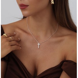 Gosfry Cross Necklace for Women Silver Plated Dainty Crucifix Pendant Cross Pendant Necklaces Trendy Jewelry Collier Femme Bijoux Femme Non Tarnish Hypoallergenic Waterproof Lightweight Gift for Women 01