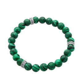 Kuzzoi Men's Bracelet with Green Malachite Gemstone Beads and Beads in 925 Sterling Silver, Yoga Bracelet, Energy Bracelet