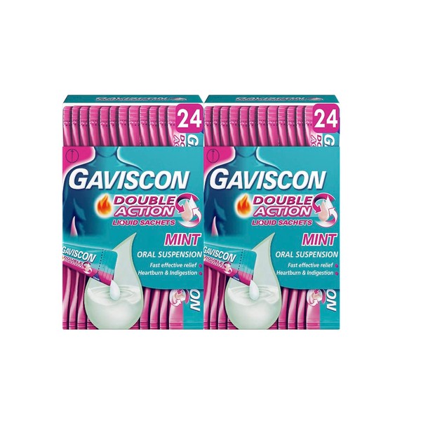 Gaviscon Double Action Heartburn & Indigestion Mint Flavour Sachets 24x10ml, Pack of 2
