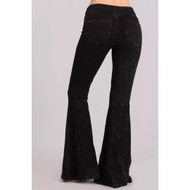 Chatoyant Mineral Wash French Terry Bell Bottoms Pants Black Small