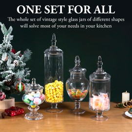MyGift 4 Piece Set Clear Glass Apothecary Jars with Lids, Bathroom Decor, Candy Buffet, Wedding Centerpiece Decorative Jar