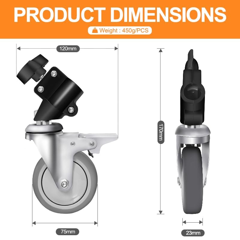 Alluneitter 3-Pack Professional Swivel Caster Brake locking casters Metal Wheel