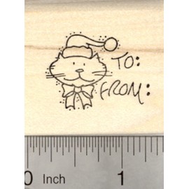 RubberHedgehog Cat Christmas Gift Tag Rubber Stamp, with Space for Names D22906 WM