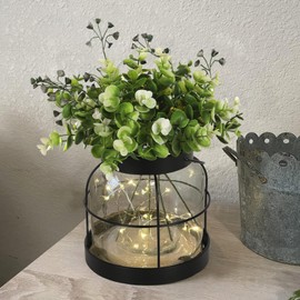 Vintage Glass Farmhouse Vase Rustic Lantern Decor with Plants Flowers Lights Retro Style Vases for Home Decor Floral Arrangement Hostess Gift