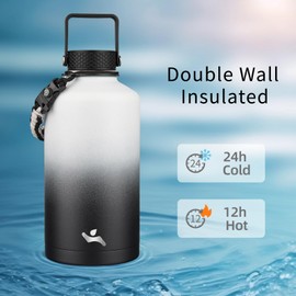 Konokyo Insulated Water Bottle with Straw,87 oz 3 Lids Water Jug with Carrying Bag,Paracord Handle,Double Wall Vacuum Stainless Steel Metal Flask,Day & Night