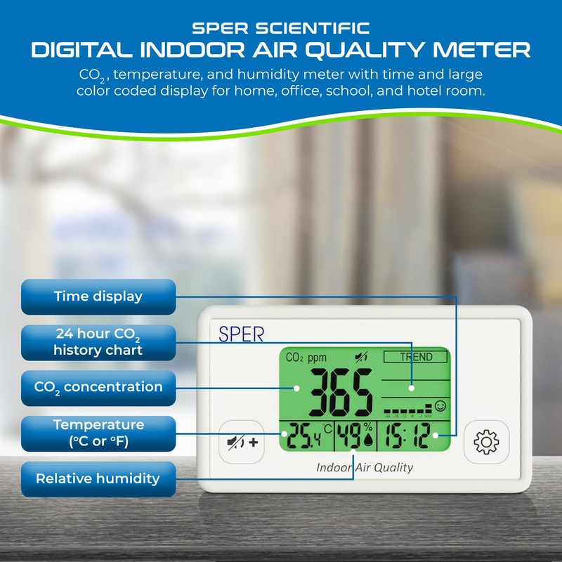 Sper Scientific Indoor Air Quality Monitor with Color Coded Display